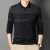 Polos masculinos New Mens Polo Camisa de manga longa de camisa polo colar de camisa elegante Spring Spring/verão Casual casual Casual de rua listrado