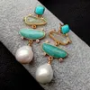 Yygem Natural Geometric Turquoise Ite Prehnite White Pearl Stud Ored Ored Ored Office Office Office Style pour femmes6834556
