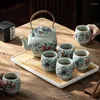 Conjuntos de chá para chá chinês conjunto de chá de cerâmica xícara de gelo retrô cinza bule de chá de chá de chá cinza