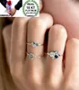 Omhxzj entièrement européen trois anneaux de pierre Fashion Femme Girl Party Mariage Gift Slim Gold Blue Zircon 18KT Yellow Gold Ring Set 4728317