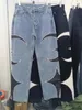 Harajuku PU Leeaher gesticktes Patch -Pack Y2K Jeans Herren Street Kleidung gerade große Denimhosen Unisex Cargo Hosen 240508