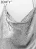 Lässige Kleider Zevity Frauen Mode ärmelloses glänzend silberfarbene Farbe Halfter Sling Midi Kleid weibliche schicke Rückenless Reißverschluss Party Vestidos