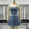 Casual Dresses Sexy Bustier Blue Denim 2 Piece Skirt Set Crop Top And Split Women 2024 Fashion Jean Dress Sets Summer Outfits Streetwear