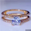 Anéis 14K Gold Double Diamond Crown Ring Princess noivado para mulheres mulheres Jóias de moda Droga Otjlu