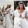 Bohemian Plus Size Wedding Dresses with Long Sleeve 2023 berta Sexy Deep V-neck Lace Floral Bohemian Beach Bride Robes Gown vestidos 2065