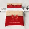 Yatak Setleri 3 Parça Mat Polyester Seti Cilt Dostu ve Sıcak Rahat Kırmızı Bej Ekleme Aşk Bow Happy Sevgililer Günü