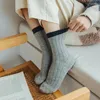 Femmes chaussettes cachemire laine automne hiver épais chauds décontractés harajuku japonais mode filles rayées thermiques longues