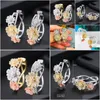 Dangle Chandelier Mirco Paved Cubic Zirconia Charm Shiny Blooming Flowers Hoop Earrings For Women Bridal Wedding Gift Important Oc Dh9Vy