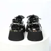 Czarna platforma modowa do prawdziwych skórzanych butów do chodzenia metalowego dekoracji masywne obcasy designerskie mokasyny