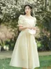 Robes de fête chaîne de perle française plissée du soir princesse robe de luxe haut de gamme femmes midi décontracté robe vestido largo elegante para