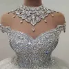 Sparkle Crystal vestidos Novia 2022 Suknia ślubna Wysoka szyja luksusowe suknie ślubne bez pleców koraliki księżniczki szata de Mariee 285J