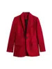 Costumes de femmes nlzgmsj Red Blazer for Women Vintage Velvet Single Button ajusté dames élégant Office Veste à manches longues décontractées