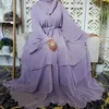 Etnische kleding mode stiksel moslimjurk vrouwen thr-layer chiffon elegante Abaya Ramadan Cardigan Hijab Marocain Dress Robe T240510
