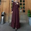 Etniska kläder Zanzea Women Autumn Vintage Long Slve Dubai Sundress Turkiet Abaya Hijab Muslimsk klänning Casual Islamic Clothing Marocain Robe T240510