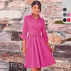 Casual Dresses Designer Dress Women's Solid Color Dress Autumn Temperament Shirt Middle Skirt Tie up Waist A-line Skirt Plus size Dresses