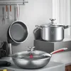 Köksredskap set kök rostfritt stål uppsättning 3 bitar non stick potten matlagning mat stek wok panna hemkrukor och kokkärl