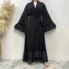 Vêtements ethniques Mode Lace Couture musulmane Abaya Dubai Full Longueur Slve Lace Abaya Dubai Turquie Robe musulman avec ceinture WY1391 T240510