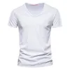 Summer 100% Maglietta da uomo in cotone a V-Neck Fashion Casual Slim Color T-Shirt Tops Male Time Maglietta per maniche corte per uomo 240429