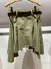 Юбки 2024 Весна летняя дизайн нерегулярная джинсовая юбка женская высокая талия на улице ретро -армия зеленый миди