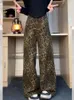 Jeans pour femmes esthétique Y2K Leopard Imprimé large jambe femme Fashion Casual High Taist Baggy Pantal