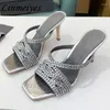 Slippers Kitten Heels Mulheres Sexy Crystal Shoes