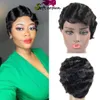 Pixie Cut Wig Curto Curly Water Wavy Human Hair Wigs Transparente Lace Front Wig para Women Factory Direct Elastic Net