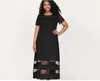 Plus -Size -Kleider Kurzarm Kurzarm Sommer Elegant Fit Flare Kleid Frauen Mesh Panel Schwarze Midi Party Casual Chic für jeden Anlass