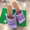 Tofflor 2024 Twist Weave Open Toe Thin High Heels Party Shoes Runway Mule Slides Purple White Leather Woman