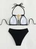 Dames zwemkleding groothandel sexy zwarte halter bikini stelt twee stukken slang zwempakken hooggesneden strandkleding badkleding backless