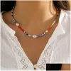 Chokers Creative Contrast Color Rice Bead Pärlad halsband för kvinnor Enkel geometriskt enkellager Drop Leverans smycken Halsband Pen Dhjdo