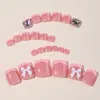 Ложные гвозди розовые поддельные ногти с 3D -луком длительного длительного безопасного материала Водонепроницаемое для подходящих платьев для девочек
