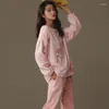 Kadınların Pijama 2024 Moda Kış Pazheli Homewear 2 Parçası Set Kalınlı Mercan Polar Nightwear Gençlik Kız Loungewear Pijama Femme Pour