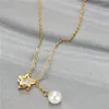 Colliers pendentifs Collier de perle de linge de luxe Crystal Star pour femmes Gold Couleur en acier inoxydable Étudiant fille bijoux