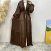 Ethnic Clothing New Modest Abaya Muslim Women Fashion Elegant Net Color Beaded Muslim lace-up chiffon Cardigan Robe Middle East Turkey Arab Rama T240510