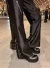 Mens Pants Hip Hop Casual Trousers Fashion Zipper Design High Street -knappen Fly Löst Fit Solid Color Straight Ben Pants Mane 240508