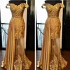 Robes en dentelle en or usure 2019 de l'épaule applique en strass de bois couches de perles jupe vintage robes de soirée robe de bal formelle pl 323m