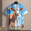 Camisas casuais masculinas Kawaii Unisisex Cirche Anime Cow Padrão para homens Tamas de mangas curtas de verão Botão de camiseta de tamanho grande