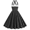 Vestidos informales Vestido de cócteles de dama de honor para mujeres Halter retro de los años 50 Polka Polka Rockabilly Feliz Navidad Ropa femenina