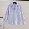 Kadın bluzları Kadın Gömlek Zarif Çizgili Baskı Hırka Ofis Giyim Bluz Dönüş Yatak Uzun Kollu Resmi Yay