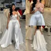 Sexy Women Jumpsuits Plus Size Wedding Dresses Gown Pant Suits Removable Skirt Long Formal Party Applique Lace abiye Bridal Gowns 249v