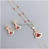 Earrings Necklace Designer Collection Style Fashion Stud S925 Sterling Sier Women Lady Inlay Red Green Diamond Fan-Shaped Pendant Dhdfo