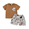 Kledingsets Toddler Boys Summer 2pcs Shorts Shorts Short Sleeve Crewneck Tops en Geometric Pattern/Cattle Print