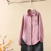 Bluzki damskie Elegancka różowa bluzka 2024 Japonia w stylu Lapel z długim rękawem Bawełniana przędza Podstawowa koszul