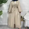 Abbigliamento etnico Ramadan Eid Muslim Fashion Silk Open Abaya Dubai Turchia Islam Abito musulmano Kaftan Abayas per donne Lantern Slve Robe Femme T240510