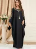 Vêtements ethniques Fleur musulmane Gold Embroderie décontractée Abaya Long Slave Batwing Slave Tassel Robe Maroc Dubai Abaya Womens Robe Dubai Abaya T240510