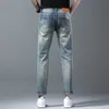 Herren Jeans Sommer Designerhosen High-End-Trendy 9-Punkte-Männer schlank-fit-All-Match-Hosen kleine Füße elastische 9-Punkte Rippte dünne Kuh Dhdvd