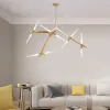 Nordic Herringbone LED Chandelier Lighting Black Golden Metal Ceiling Pendant Hanging Lamp for Living Dining Room Bedroom G9