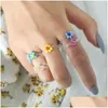 Band Rings 5 Pcs/Set Female Fashion Glass Beads Handmade Beaded Elastic Rope Adjustable Weave Flower Set For Women Girls Jewelry Gif Dhxr9