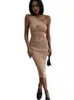 Designer One Shoulder Dresses Women Casual Slim BodyCon Side Splt Pencil Dress Free Ship