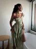 Casual Dresses Women's Cotton Linen V-Neck Suspender Dress Female Elegant Sexy Strap Backless Long Maxi Summer Fashion 2024